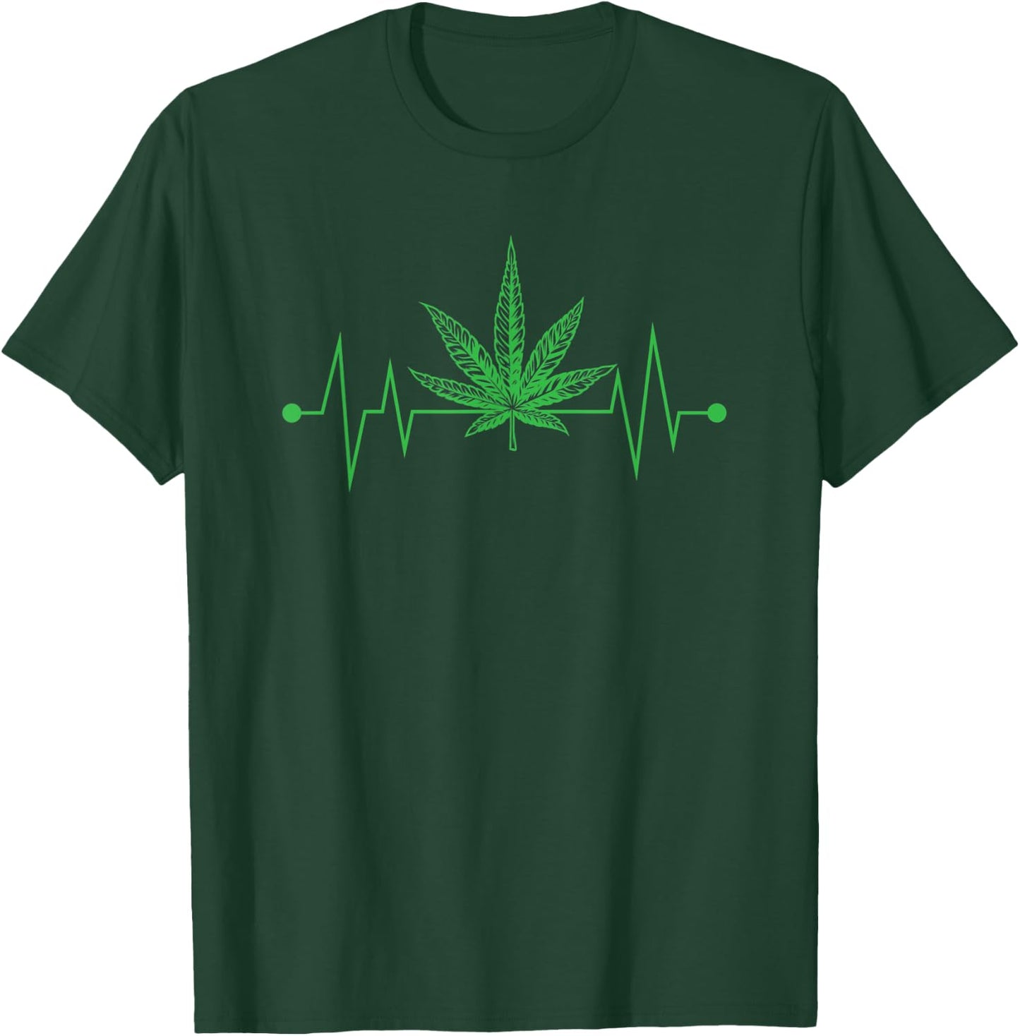 Funny Weed Marijuana Leaf Heartbeat Pot Head Men Women Gift T-Shirt - T-Shirt | Forest