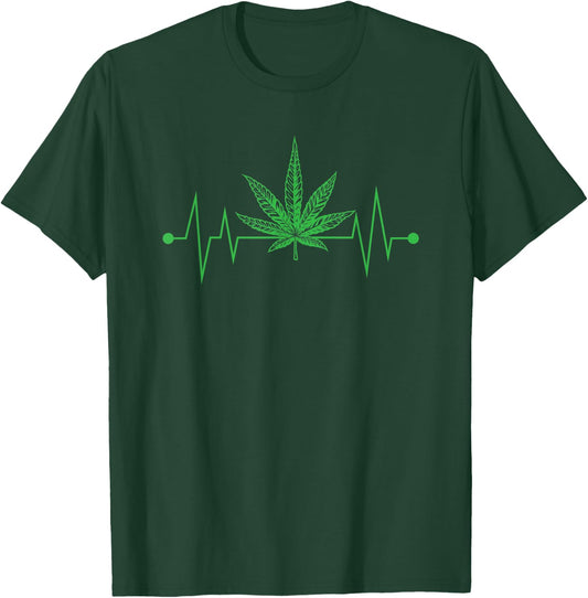 Funny Weed Marijuana Leaf Heartbeat Pot Head Men Women Gift T-Shirt - T-Shirt | Forest