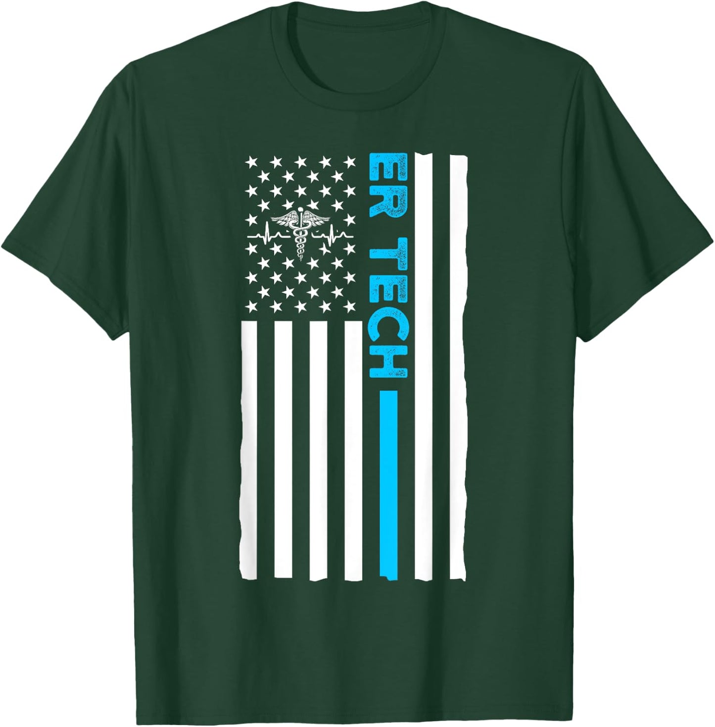 ER Technician US Flag Emergency Room Tech T-Shirt - T-Shirt | Forest