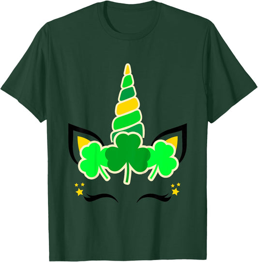 Kids Girls St Patricks Day Unicorn Toddler Shamrock Baby Clover T-Shirt - T-Shirt | Forest