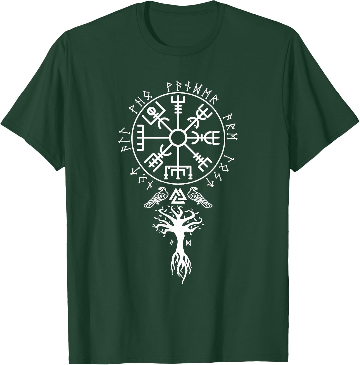 Cool Magical Stave Norse Symbol Ancient Mythology Vegvisir Runes Funny Viking Compass Nordic Gift Men Women T-Shirt - T-Shirt | Forest