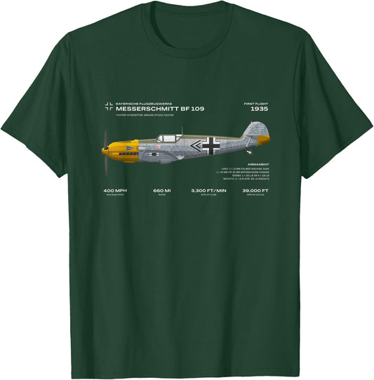 Vae Victis Messerschmitt Bf 109 WWII Airplane Historic War Bird Fighter T-Shirt - T-Shirt | Forest