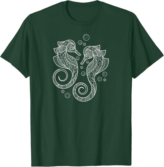 Cute Two Mandala Pattern Seahorse Lover T-Shirt - T-Shirt | Forest