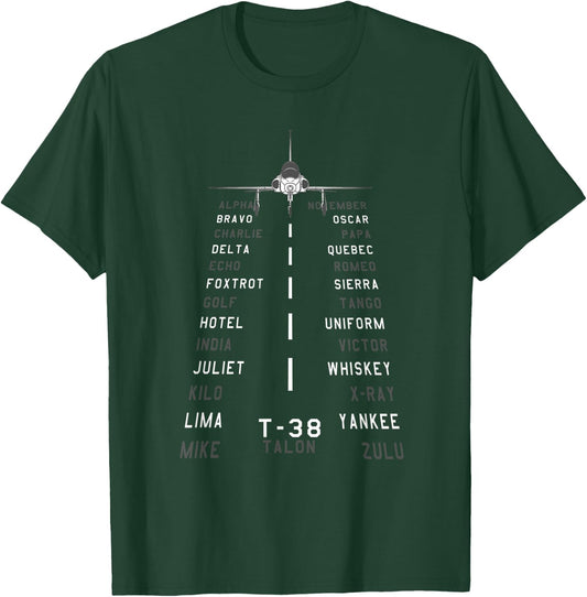 Aviation Phonetic Alphabet T-38 Talon Jet Airplane Pilot T-Shirt - T-Shirt | Forest