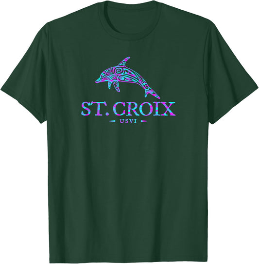 St Croix Dolphin Boys Girls Women Colorful Vacation Souvenir T-Shirt - T-Shirt | Forest