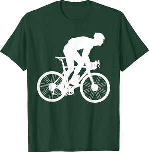 Silhouette Road Cycling Athlete Bike Ride Cyclist Biker Race T-Shirt - T-Shirt | Forest