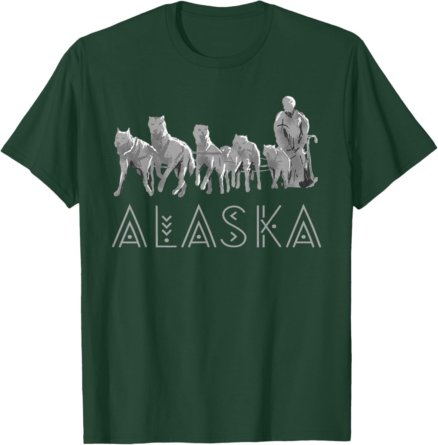 Alaska Sled Dogs Mushing Team Snow Sledding Mountain Scene T-Shirt - T-Shirt | Forest