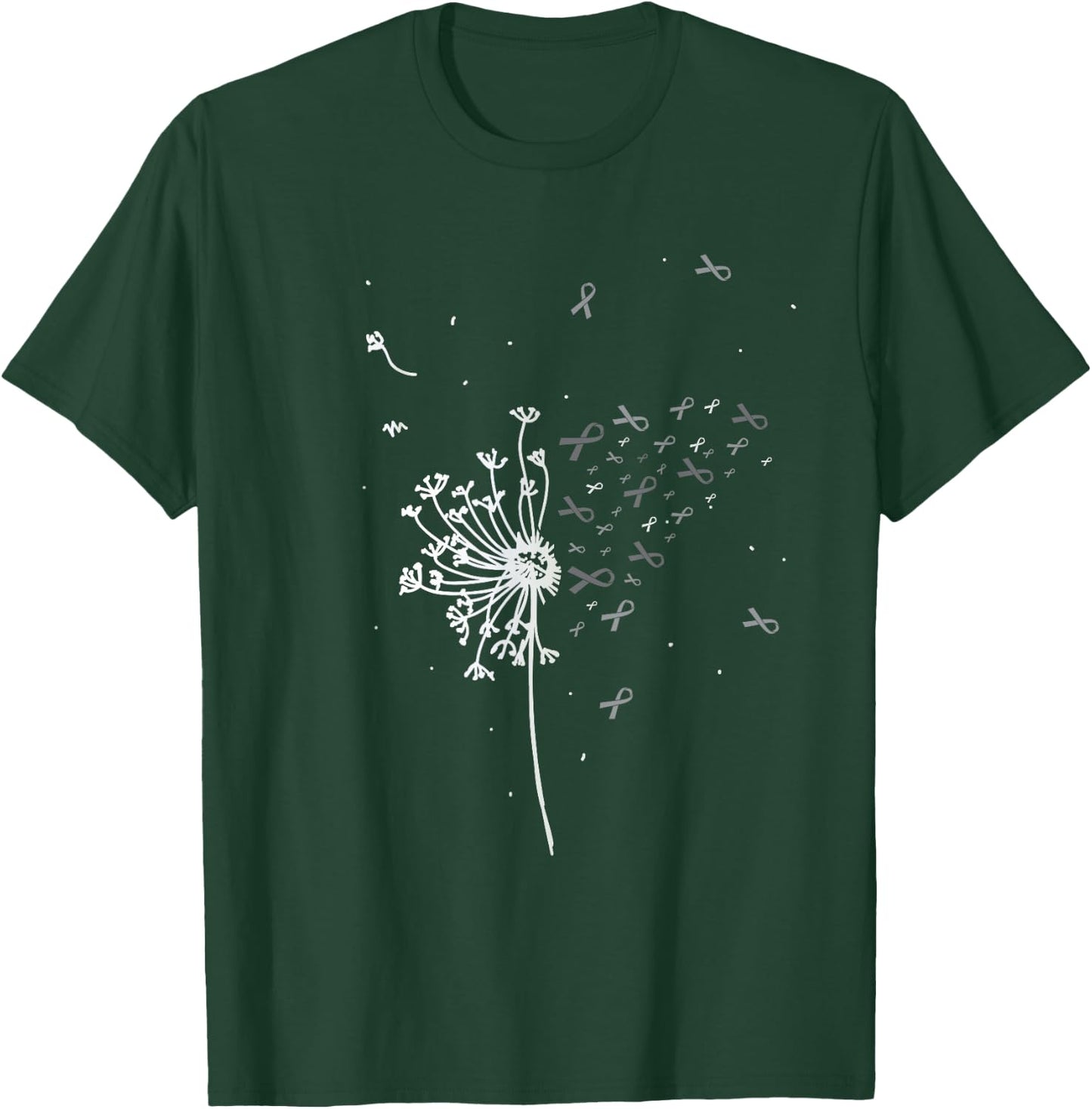Dandelion Gray Ribbon Tumor Brain Cancer Awareness Gifts T-Shirt - T-Shirt | Forest