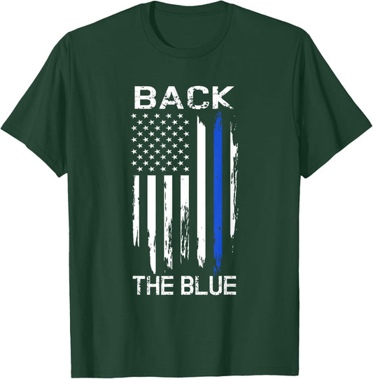 Thin Blue Line Back the Blue American Flag Police Support T-Shirt - T-Shirt | Forest