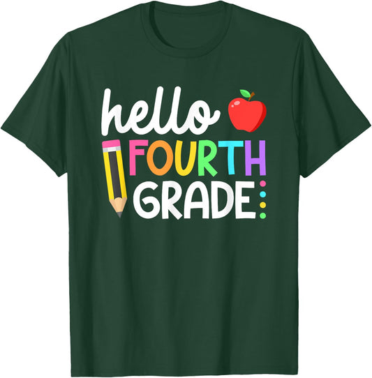 Hello Fourth Grade Team 4th Grade Back to School Teacher Kid T-Shirt - T-Shirt | Forest
