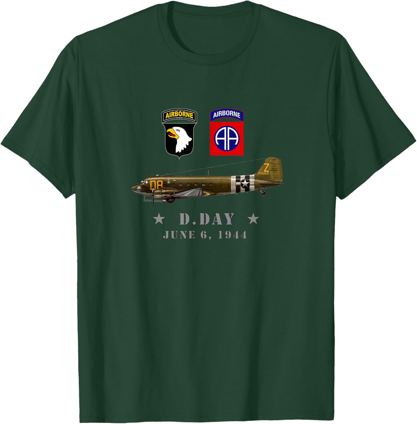 USA Paratroopers D-Day WWII Normandy 82nd 101nd Airborne T-Shirt - T-Shirt | Forest