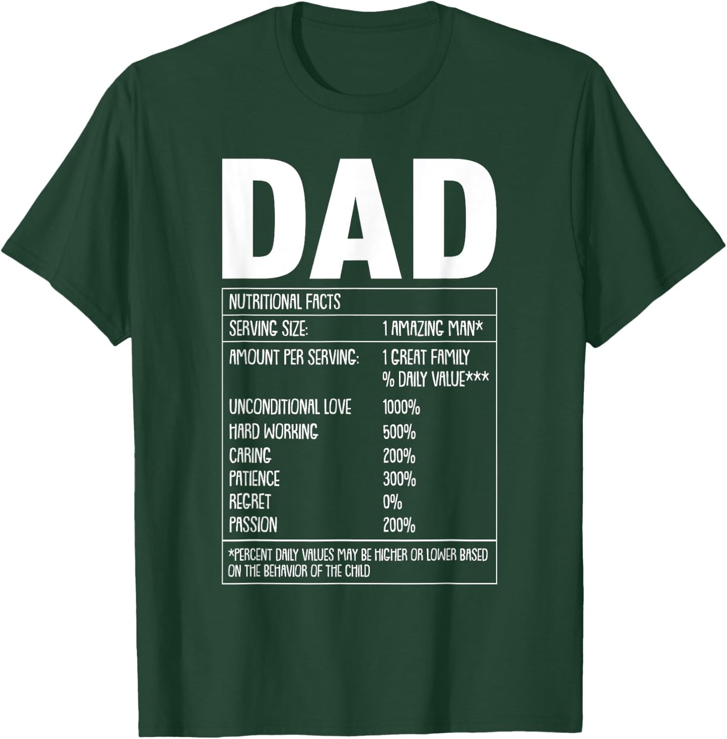 Dad Nutrition Facts Fathers Day Funny Sarcastic Papa Dada T-Shirt - T-Shirt | Forest