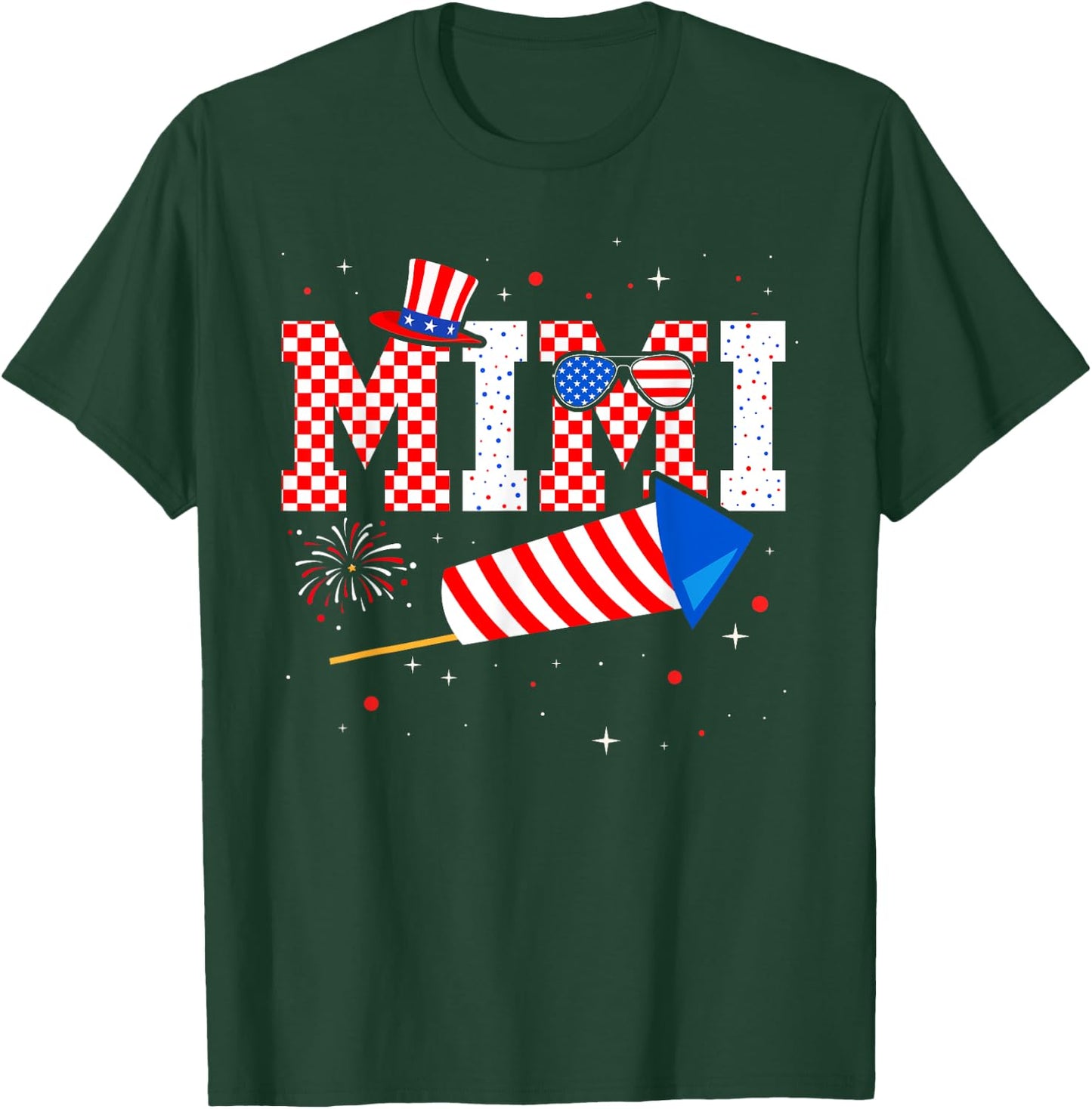 Mimi Sunglasses USA Flag Fireworks Patriotic 4th Of July T-Shirt - T-Shirt | Forest