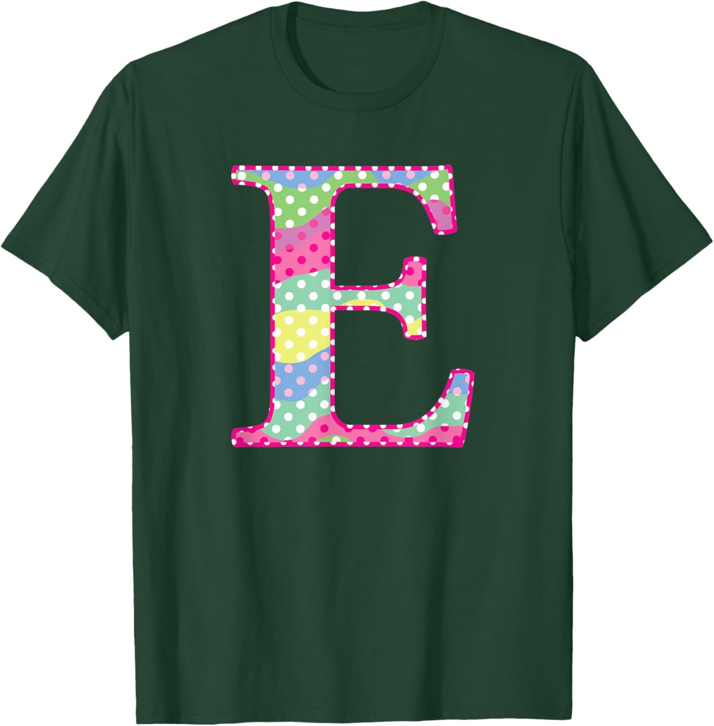Girls Colorful Rainbow Polka Dot Monogram Initial Letter E T-Shirt - T-Shirt | Forest