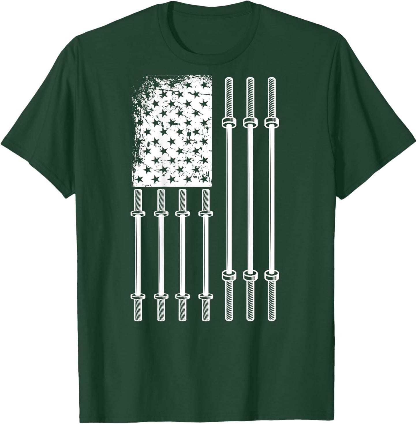 Barbell US Flag Weightlifting Patriotic Back Print Gym Women Kids Men T-Shirt - T-Shirt | Forest