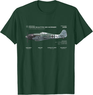 Focke Wulf Fw 190 WWII Airplane Historic War Bird Fighter T-Shirt - T-Shirt | Forest