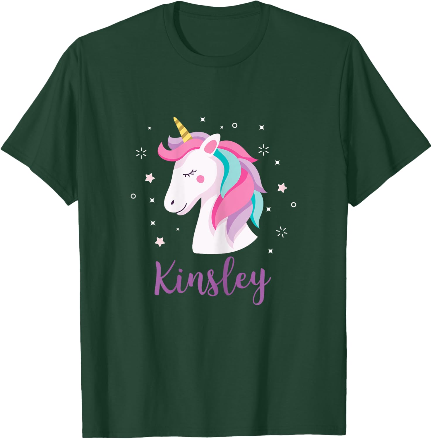 Cute Kinsley Unicorn Personalized Name Girls Gifts T-Shirt - T-Shirt | Forest