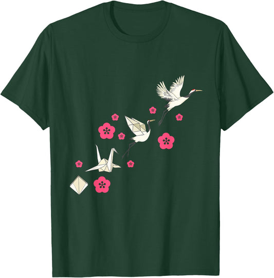 Common Crane Flowers Origami Bird Lover Nature Cute Birdie T-Shirt - T-Shirt | Forest