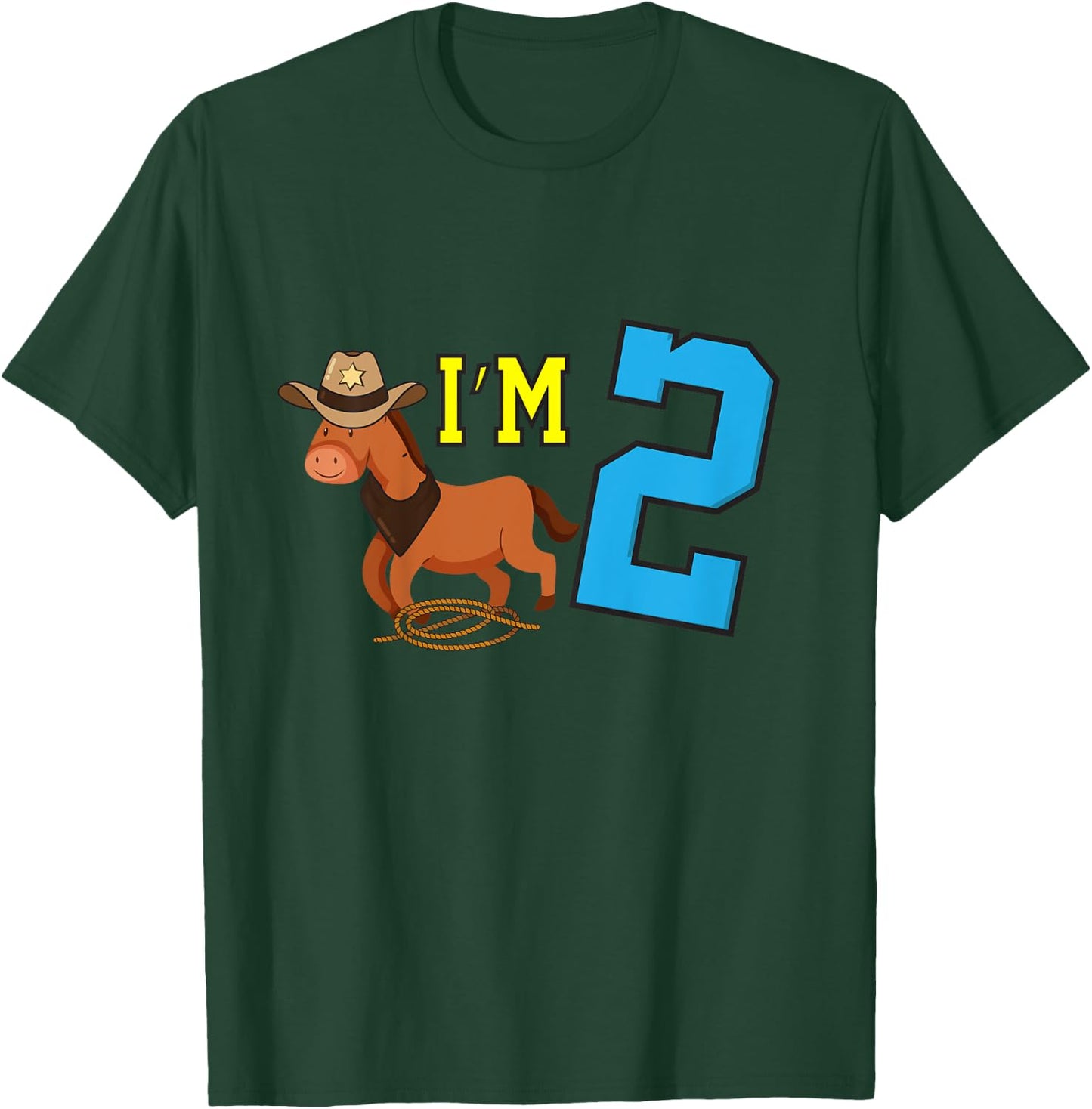 Kids I'm 2 Horse Funny Two Year Old Birthday Cowboy Horseback T-Shirt - T-Shirt | Forest