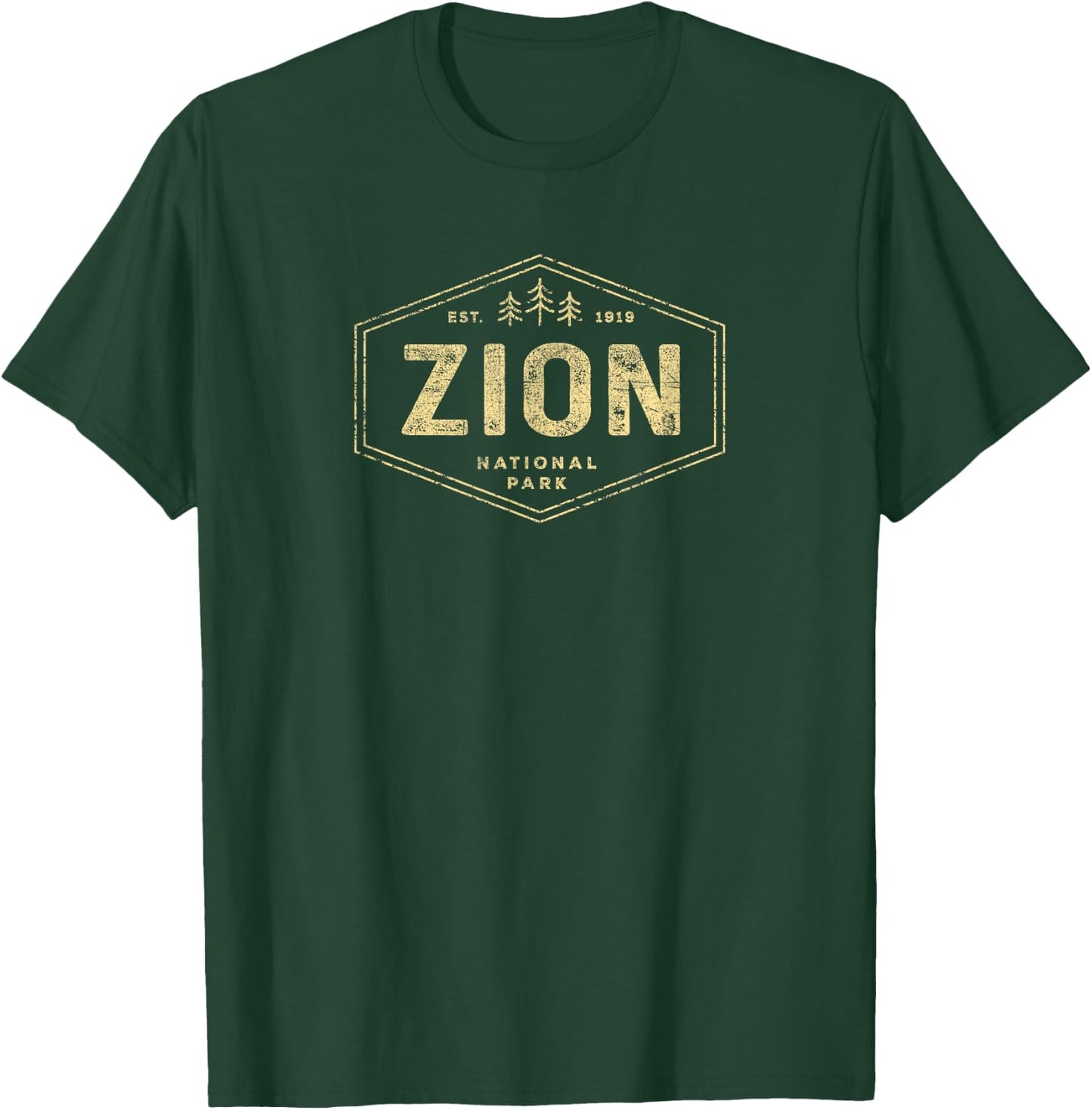 Zion National Park Shirt Vintage Utah Hexagon Badge Hiking T-Shirt - T-Shirt | Forest