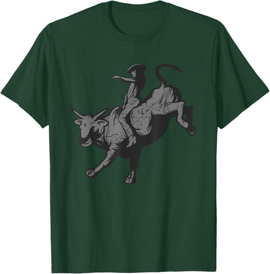 Funny Professional Bull Riding Rodeo Rider Cowboy Men Gift T-Shirt - T-Shirt | Forest