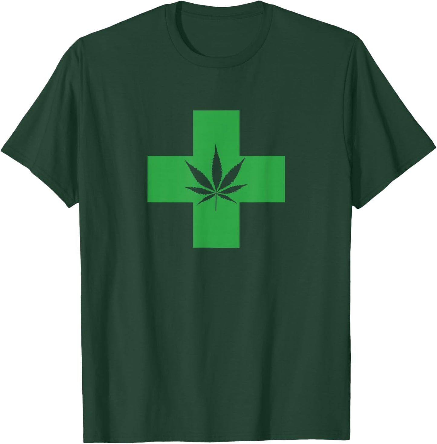 Green-Medical Marijuana Cross Symbol Cannabis Weed Medicine T-Shirt - T-Shirt | Forest