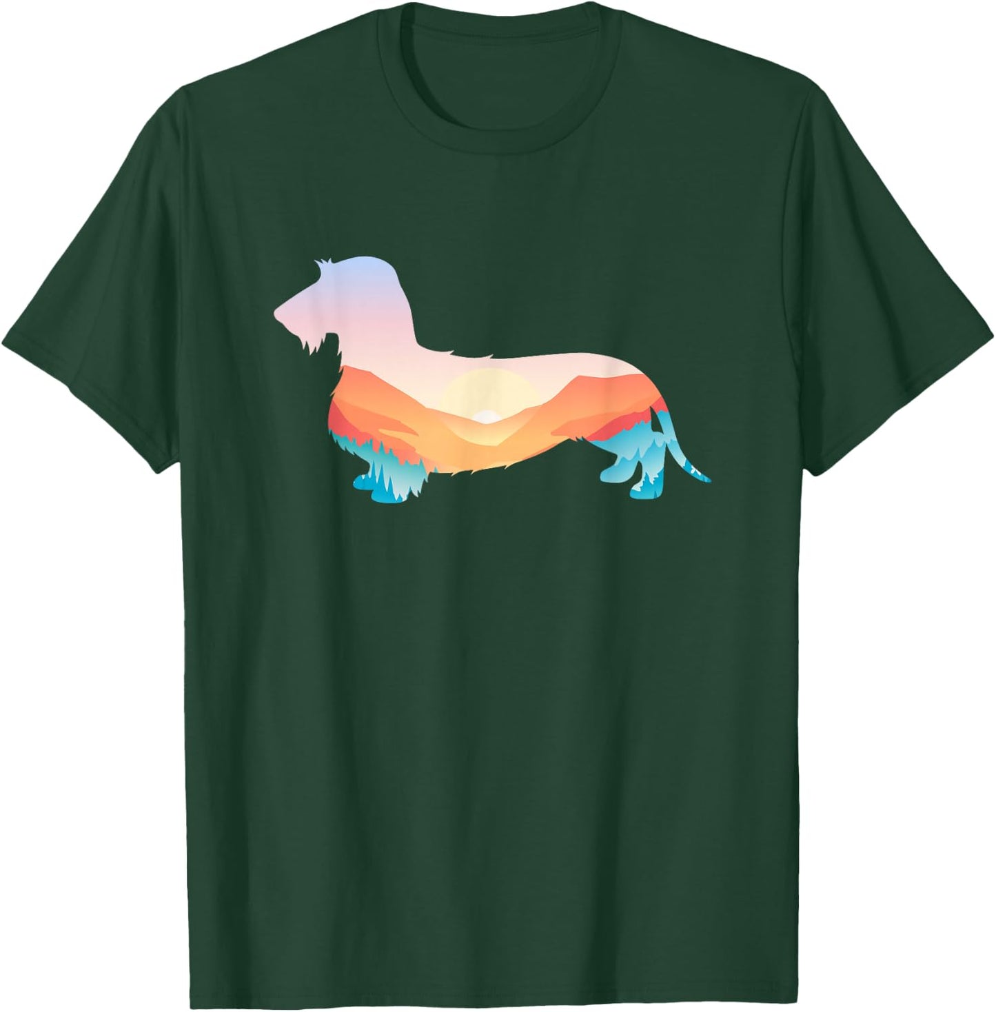 Wire Haired Dachshund Nature Hiking Dog Sunrise Adventure T-Shirt - T-Shirt | Forest