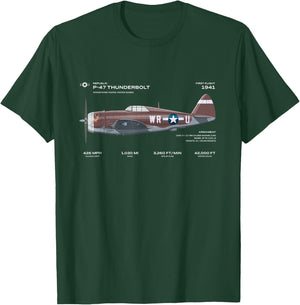 P-47 Thunderbolt US WWII Airplane Historic War Bird Fighter T-Shirt - T-Shirt | Forest