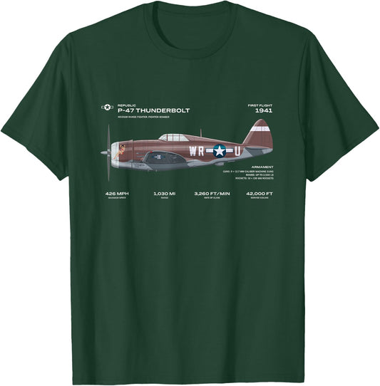 P-47 Thunderbolt US WWII Airplane Historic War Bird Fighter T-Shirt - T-Shirt | Forest
