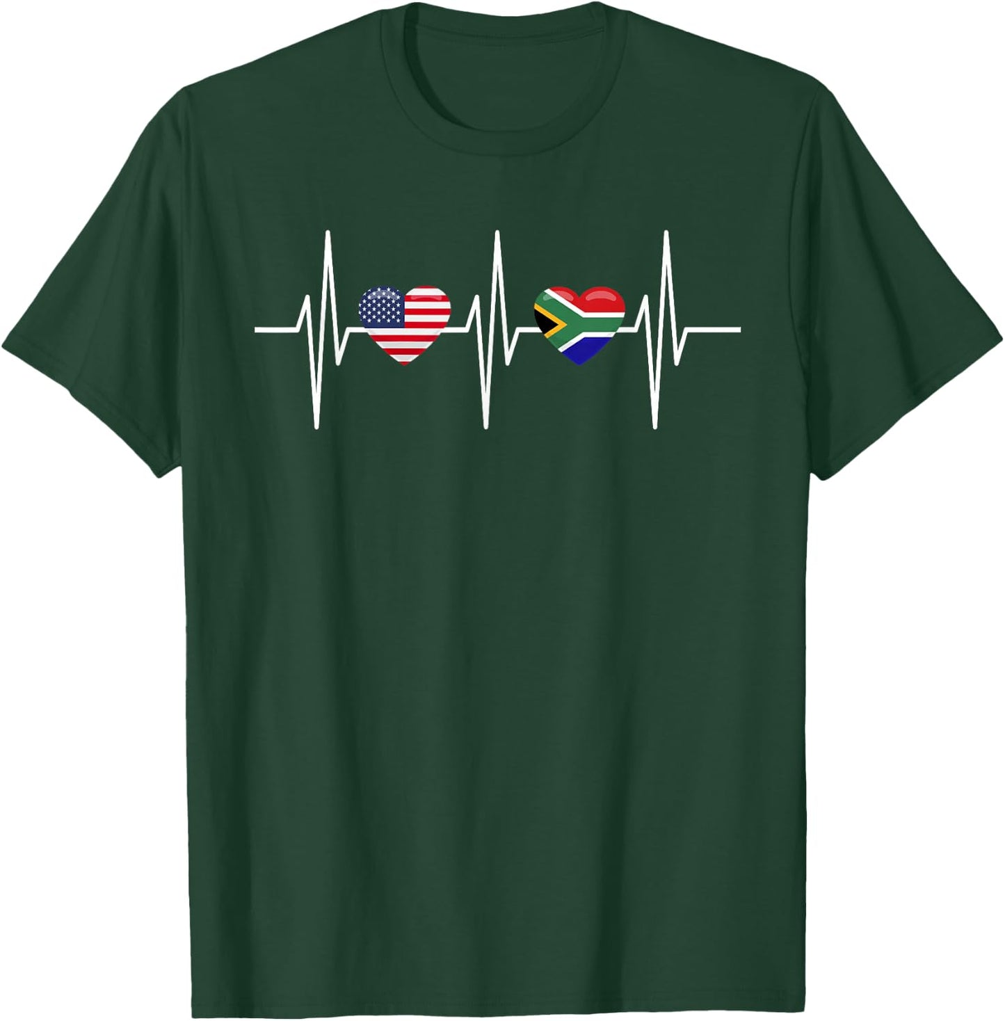 USA South Africa Shirt America South African Flag Heart T-Shirt - T-Shirt | Forest