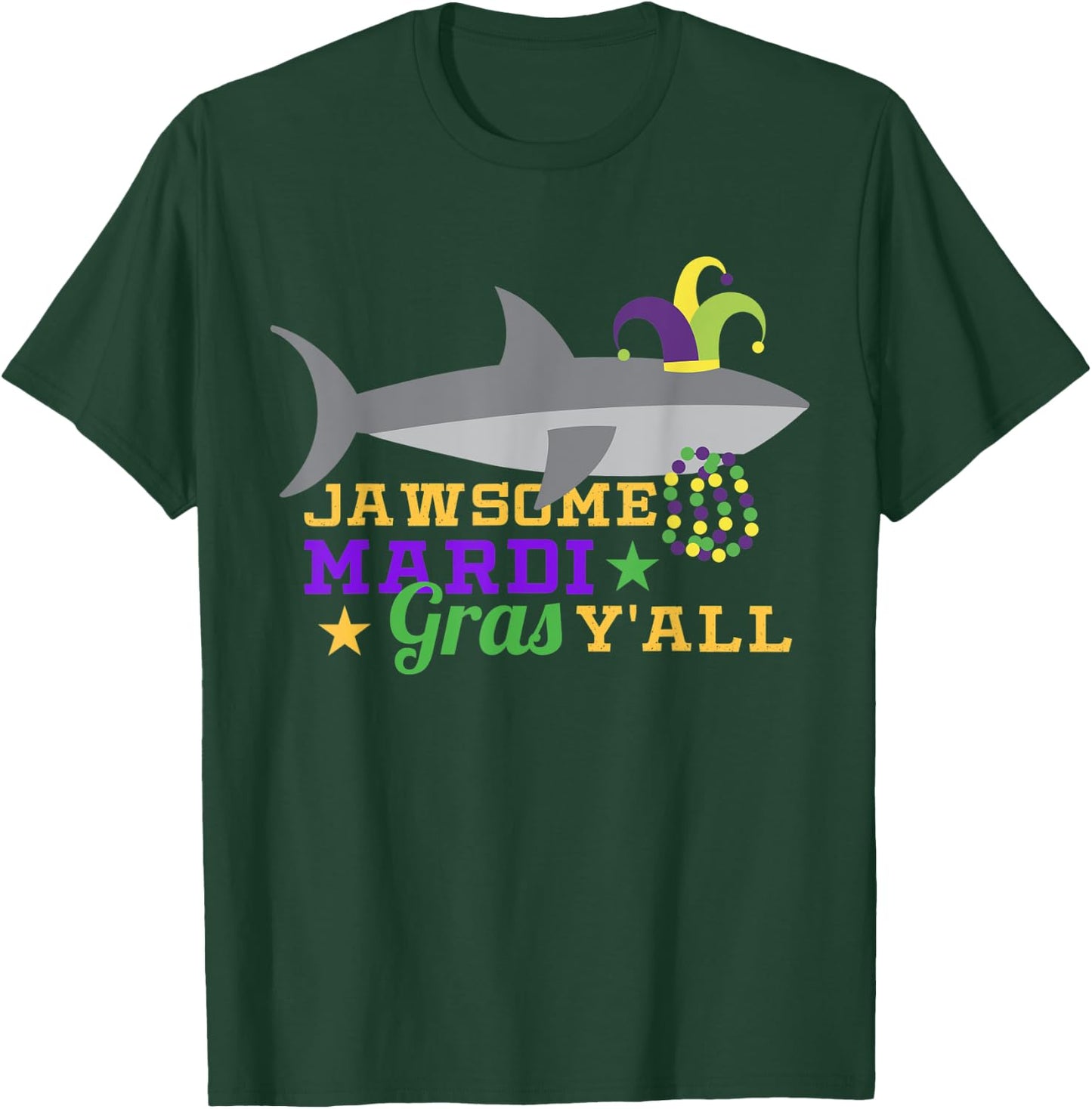 Jawsome Mardi Gras Y'all Outfit Boys Shark Carnival Costume T-Shirt - T-Shirt | Forest