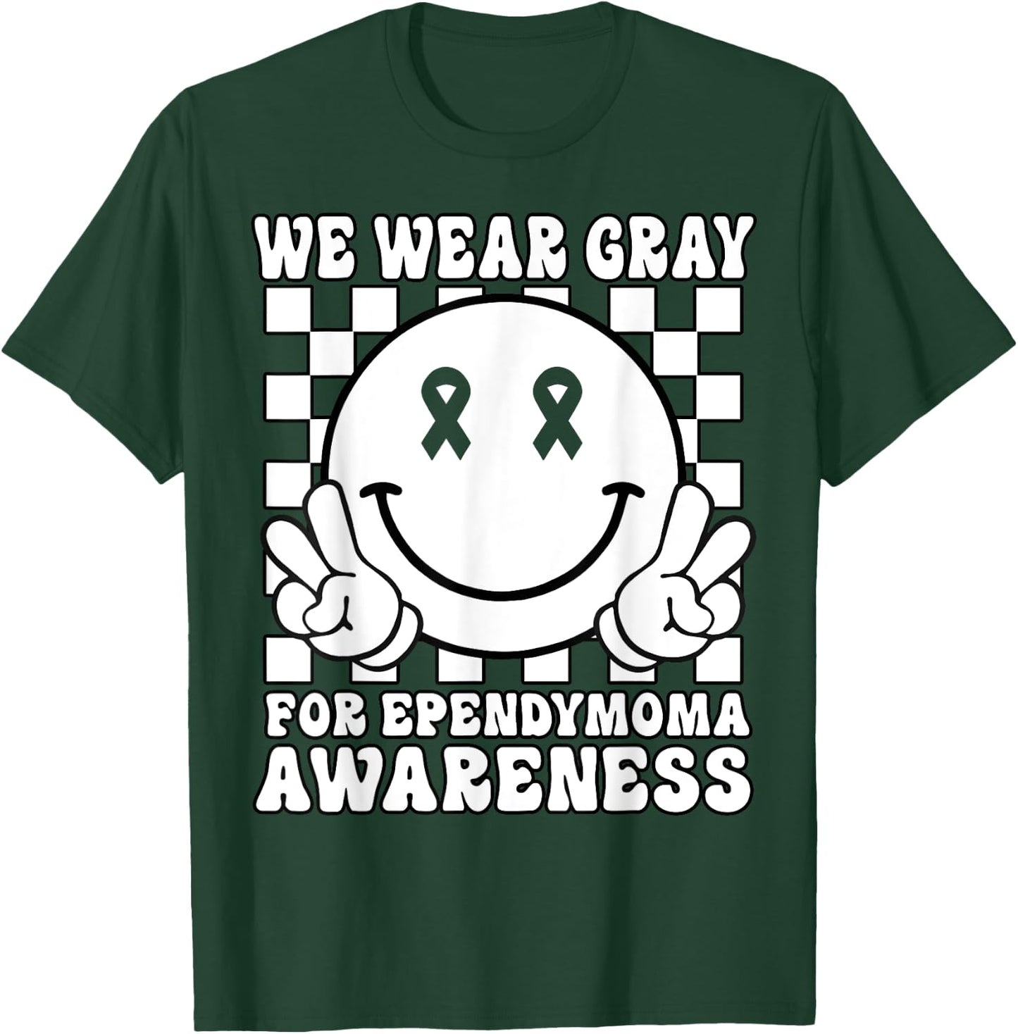 In May We Wear Gray Groovy Smile Face Ependymoma Awareness T-Shirt - T-Shirt | Forest