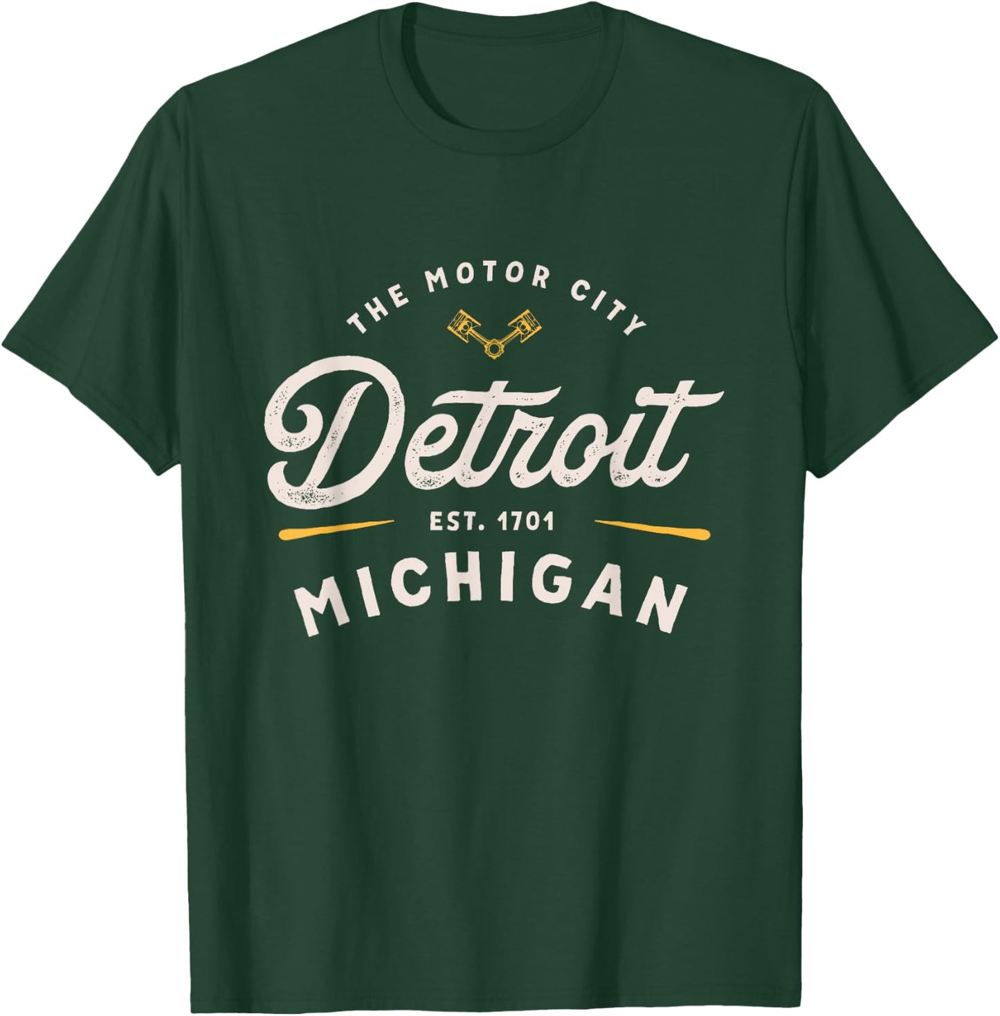 Rustic Motor City Classic Detroit Michigan 1701 USA Gift T-Shirt - T-Shirt | Forest