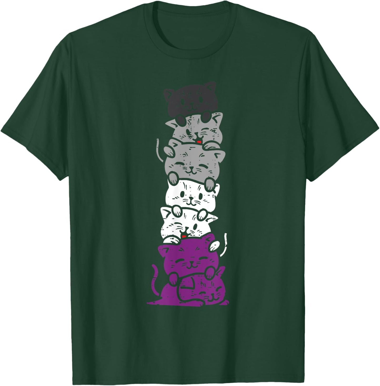 Cat Stack Asexual Pride Cute Ace Flag Animal Pet Lover Gift T-Shirt - T-Shirt | Forest