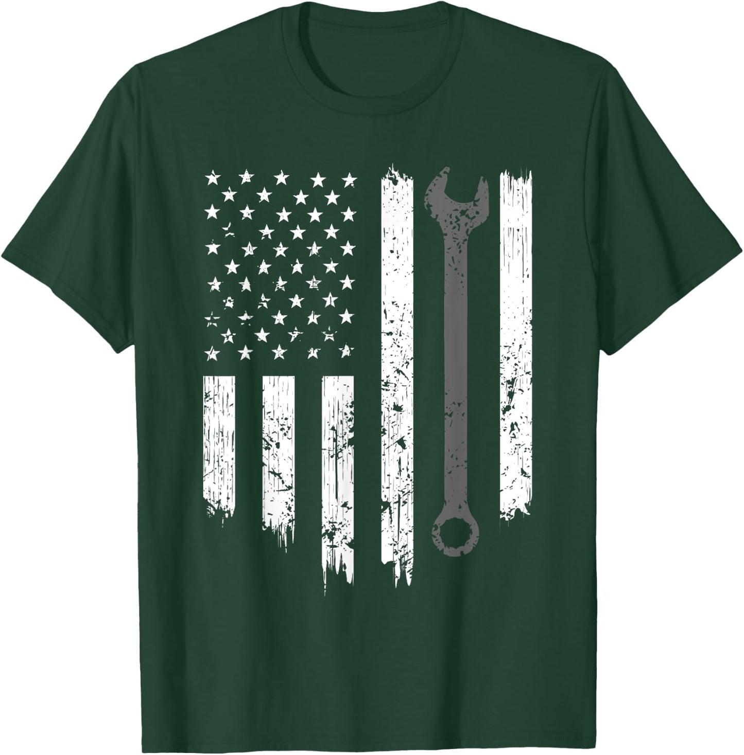 Funny Vintage Mechanic Distressed American Flag Gift T-Shirt - T-Shirt | Forest