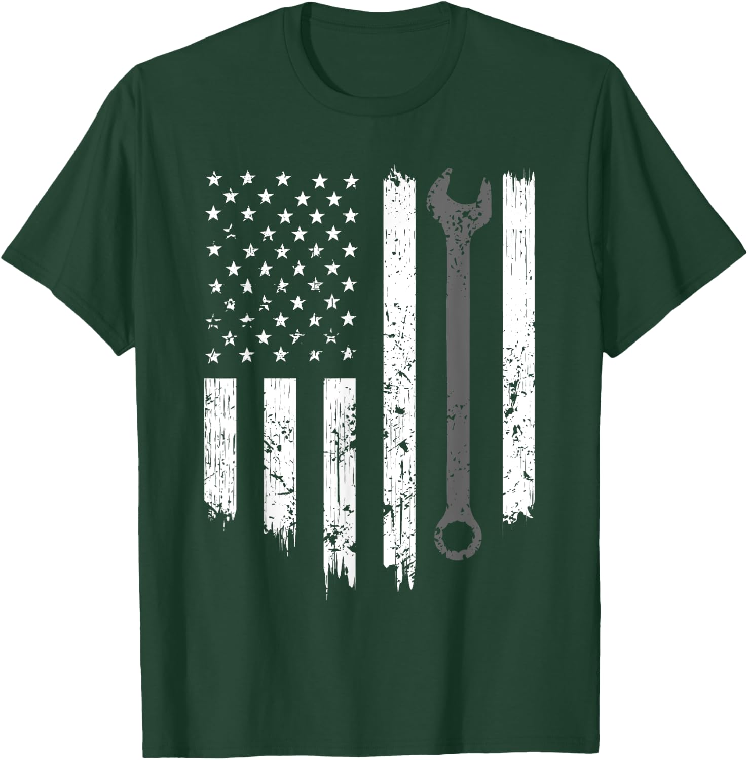 Funny Vintage Mechanic Distressed American Flag Gift T-Shirt - T-Shirt | Forest