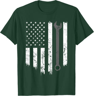 Funny Vintage Mechanic Distressed American Flag Gift T-Shirt - T-Shirt | Forest