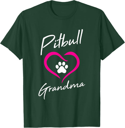 Pitbull Grandma Love Dog Paw Print Cool Animal Lover Gifts Women Girls Kids T-Shirt - T-Shirt | Forest