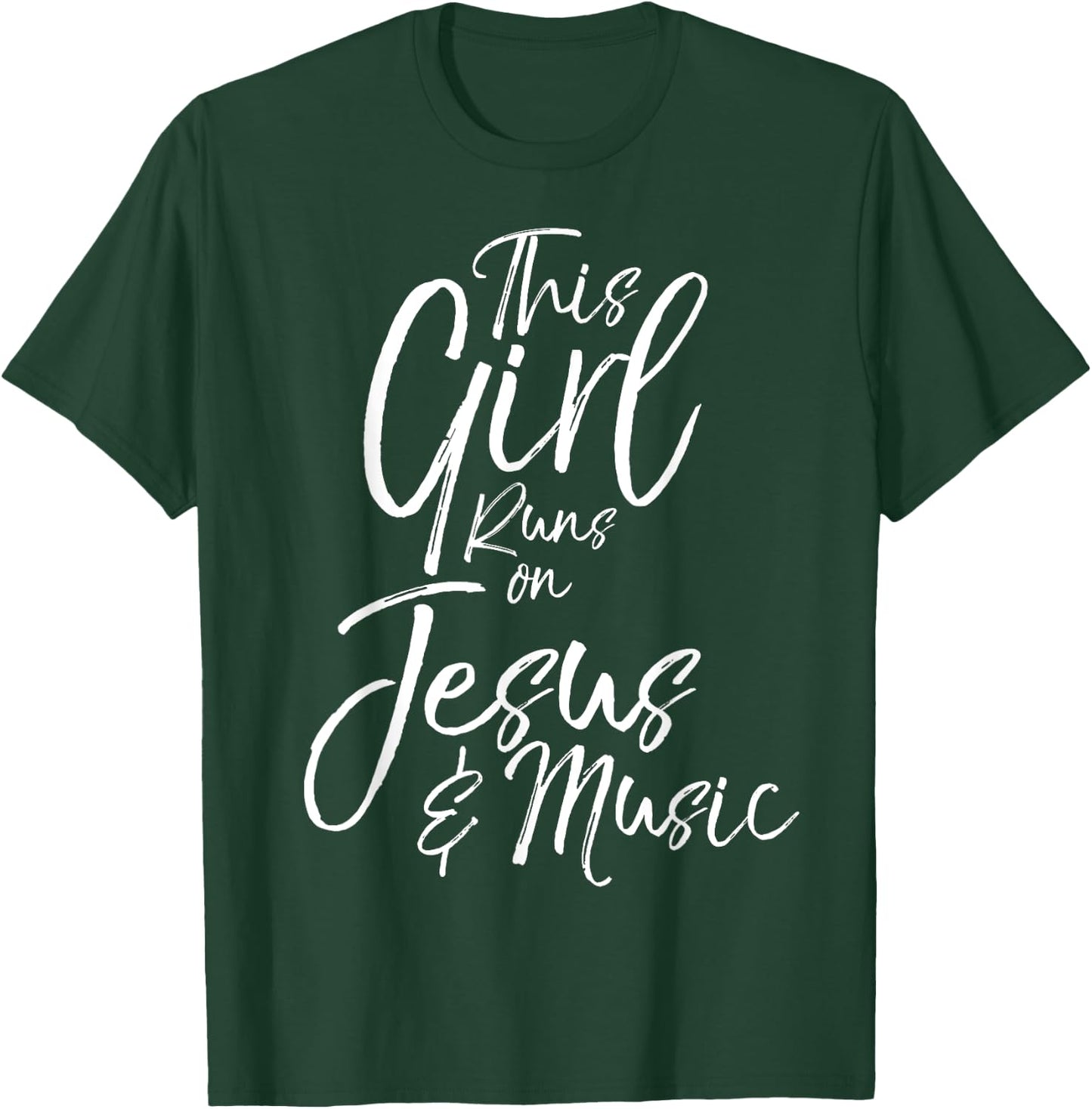 Christian Gift This Girl Runs on Jesus & Music T-Shirt - T-Shirt | Forest
