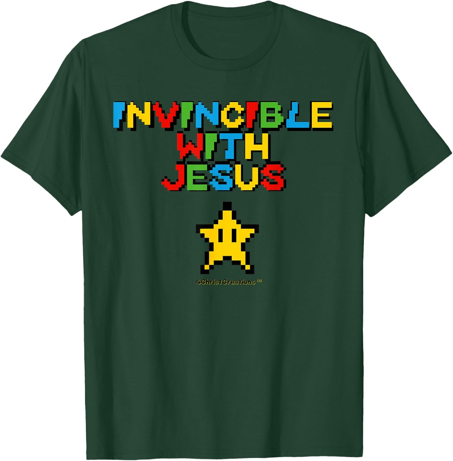 Invincible With Jesus Christian Gamer Inspiration & Faith T-Shirt - T-Shirt | Forest