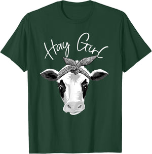 Hay Girl Farmer Funny Cattle Cow Farm Lovers Gift Women Kids T-Shirt - T-Shirt | Forest