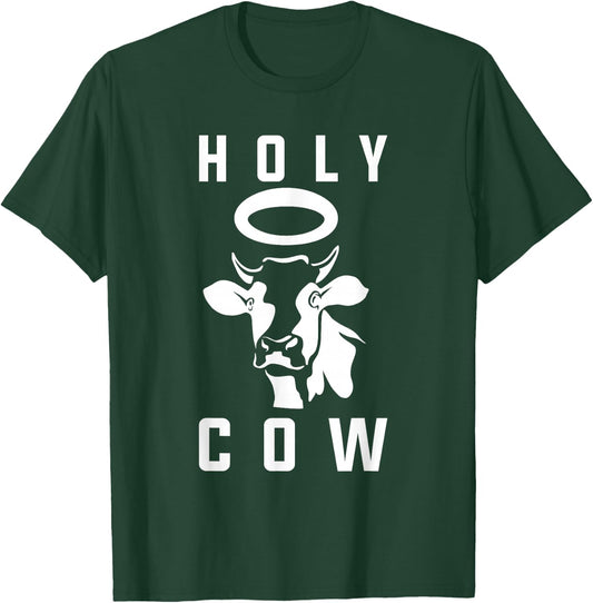 Funny Cow Design Holy Cow Play on Words Farming Pun Nerd T-Shirt - T-Shirt | Forest