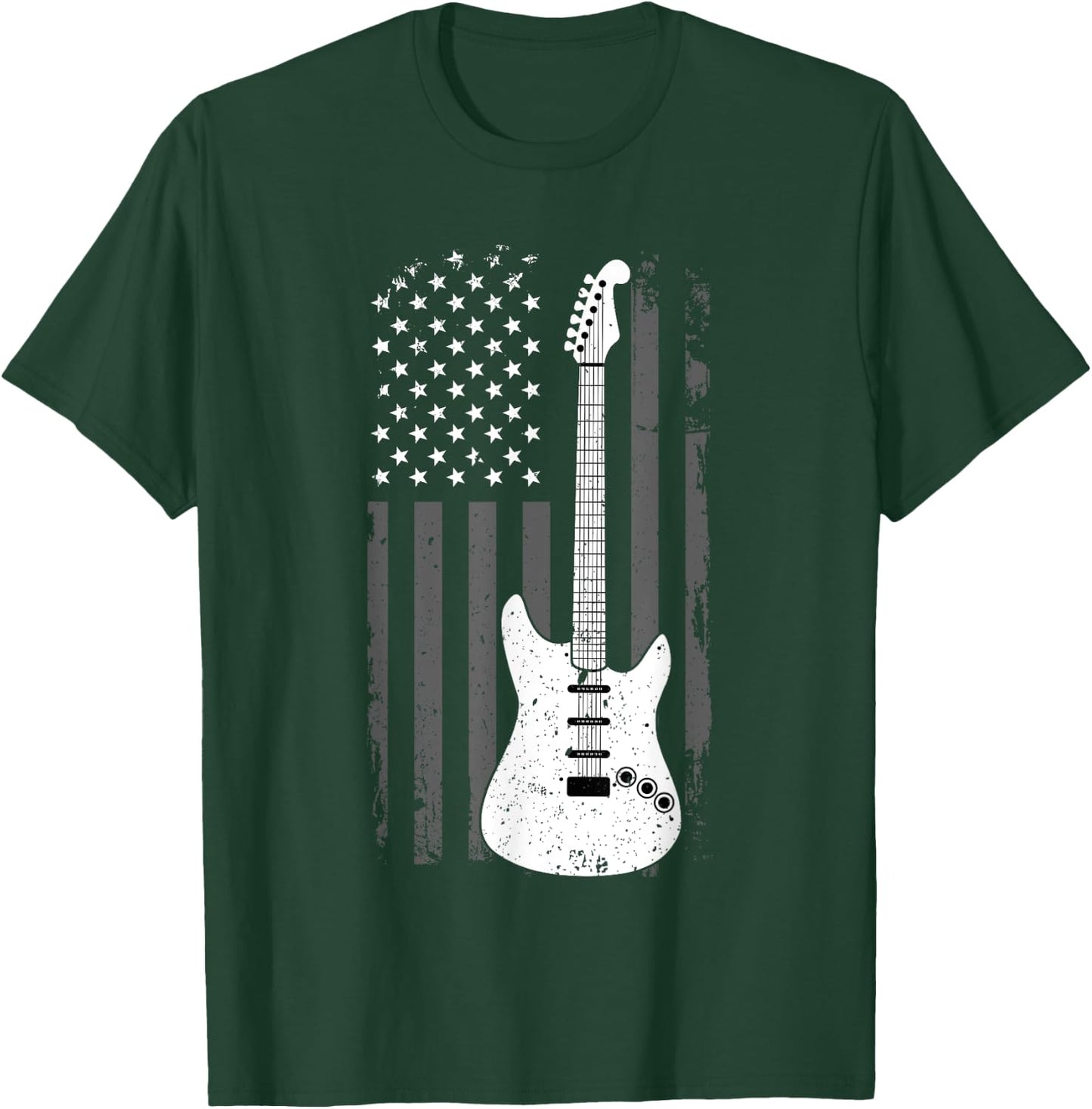 Guitar American US Flag Music Player Electric Guitarist Gift T-Shirt - T-Shirt | Forest