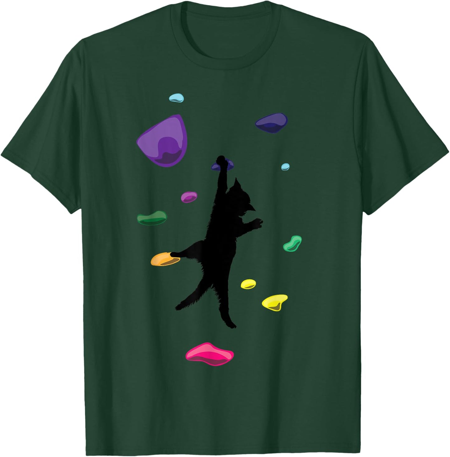 Cat Rock Climbing Art Women Kid Carabiner Bouldering T-Shirt - T-Shirt | Forest