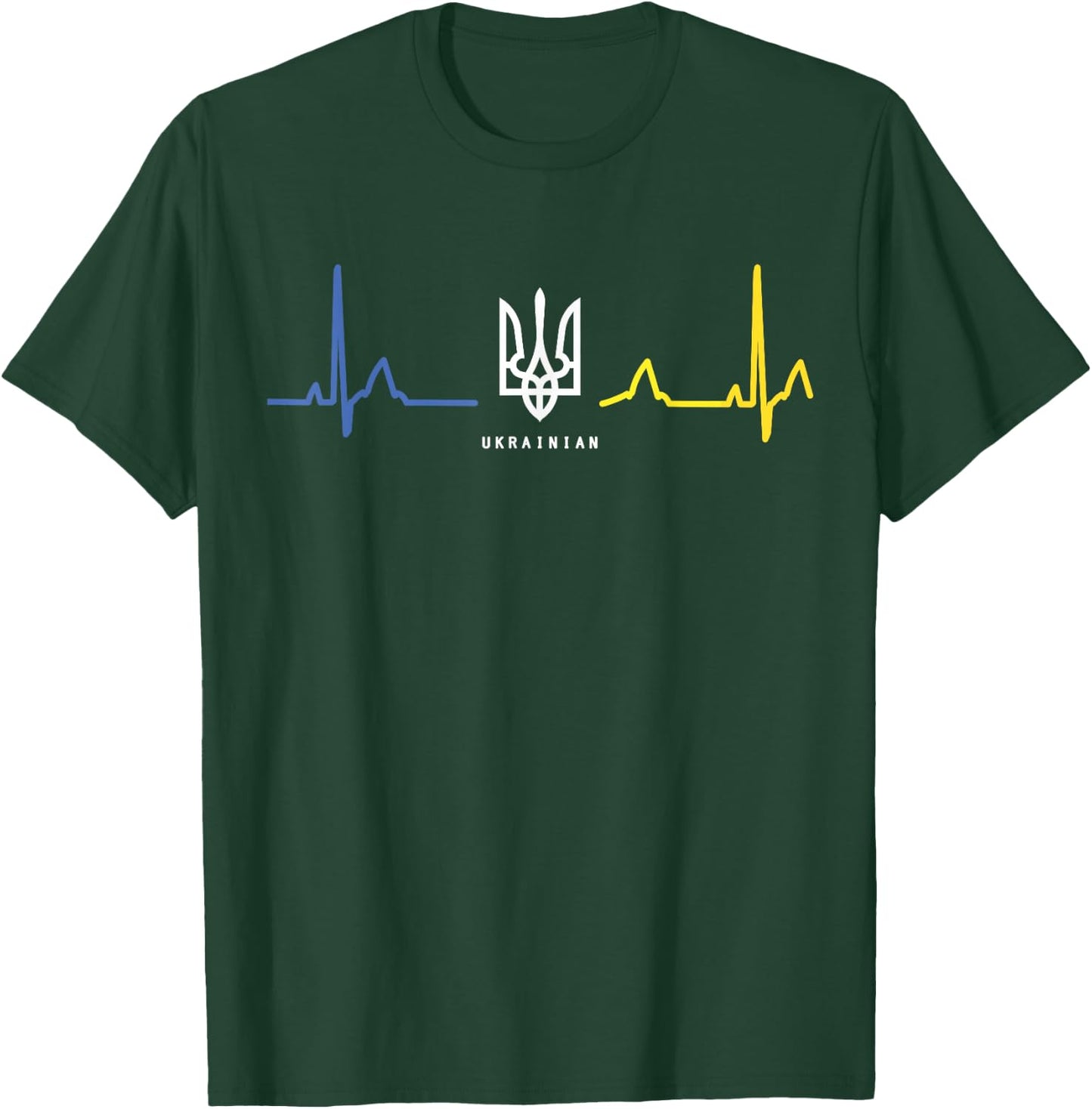 Ukrainian Tryzub Ukraine Flag Trident Zelensky Heartbeat T-Shirt - T-Shirt | Forest