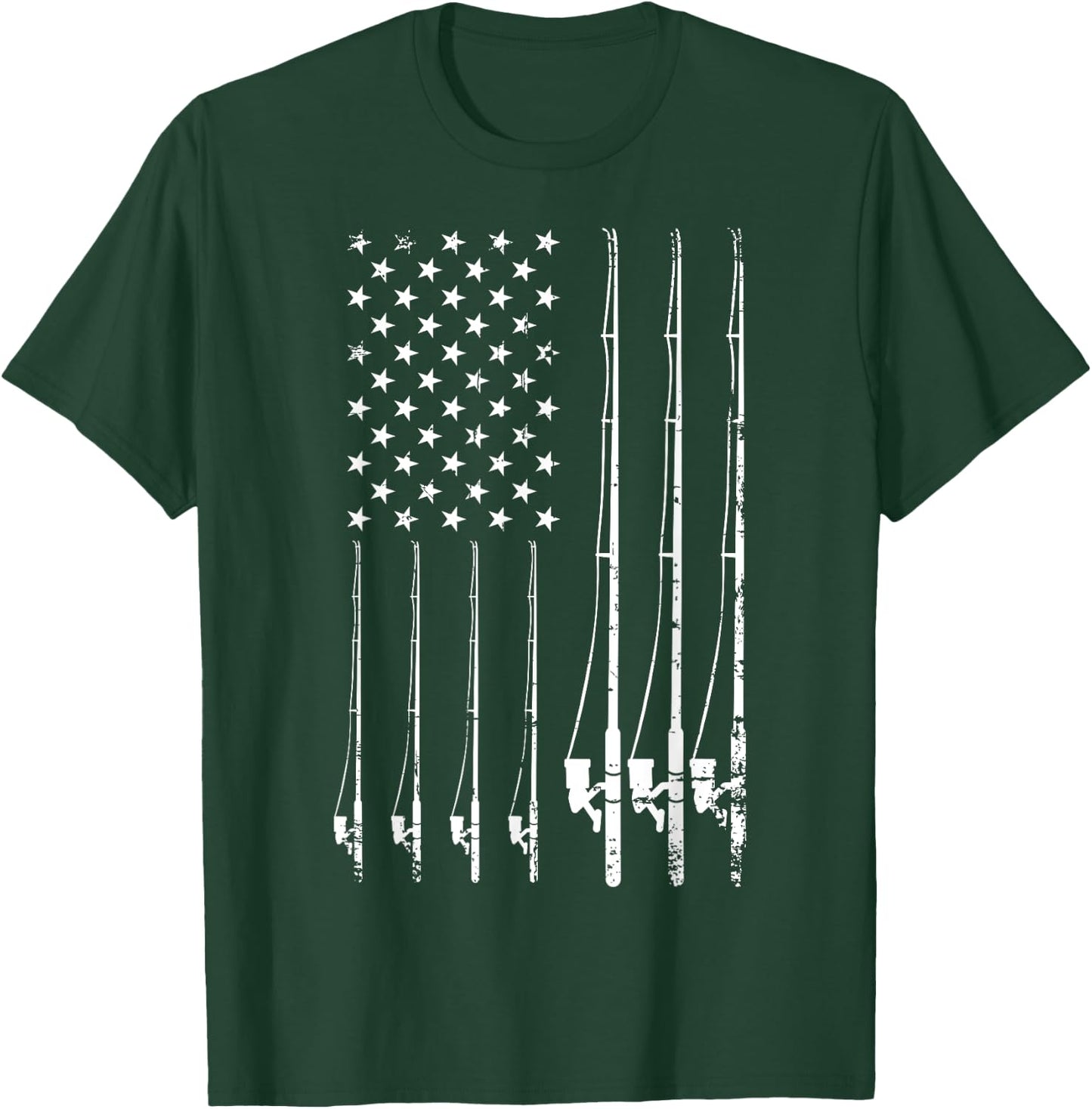 Fishing Gifts Fishing USA Black Adult Fishing Small Classic Fit Short Sleeve American Flag T-Shirt - T-Shirt | Forest