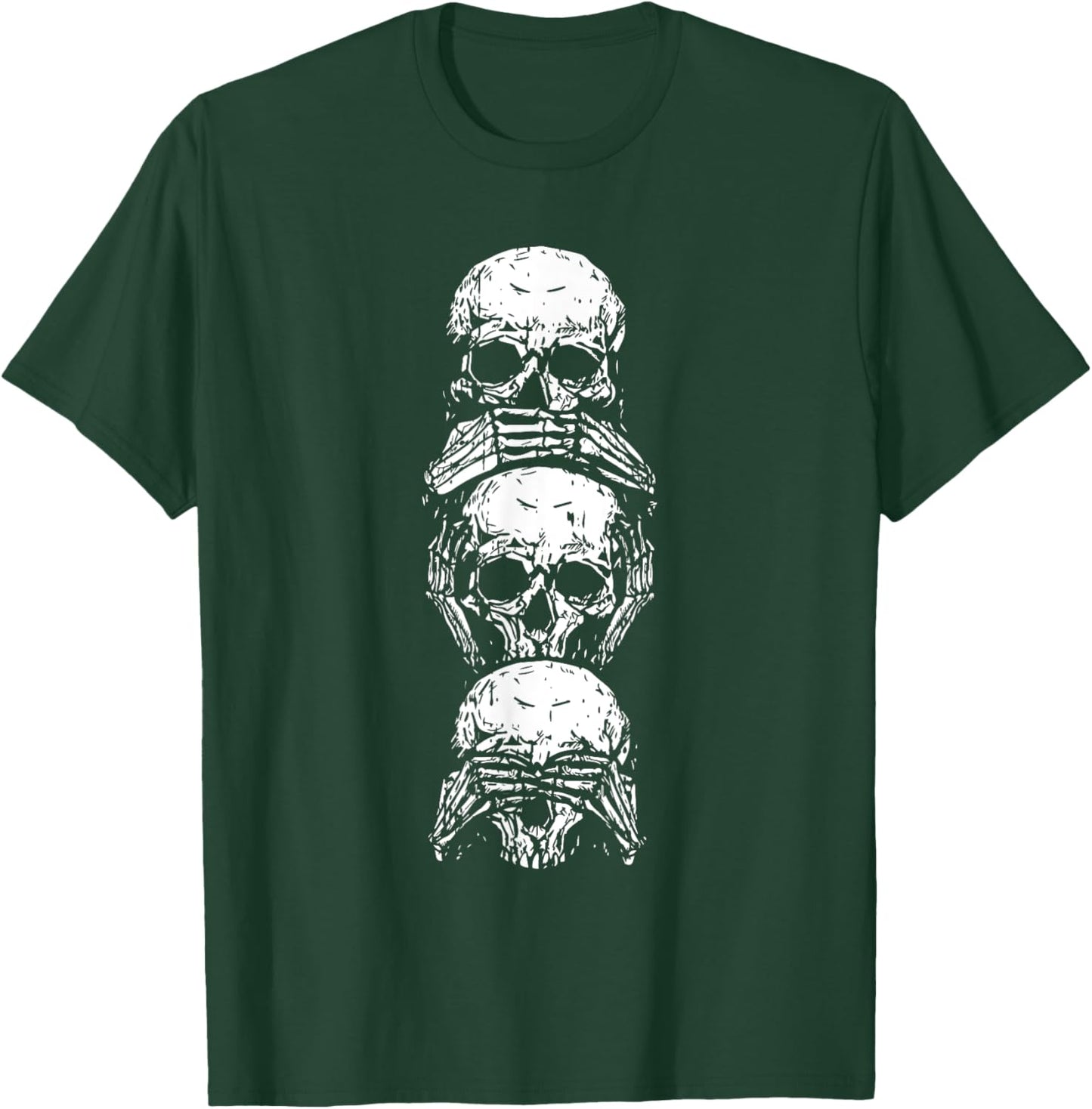 Hear See Speak No Evil Halloween Skull Skeleton Bones Gothic T-Shirt - T-Shirt | Forest