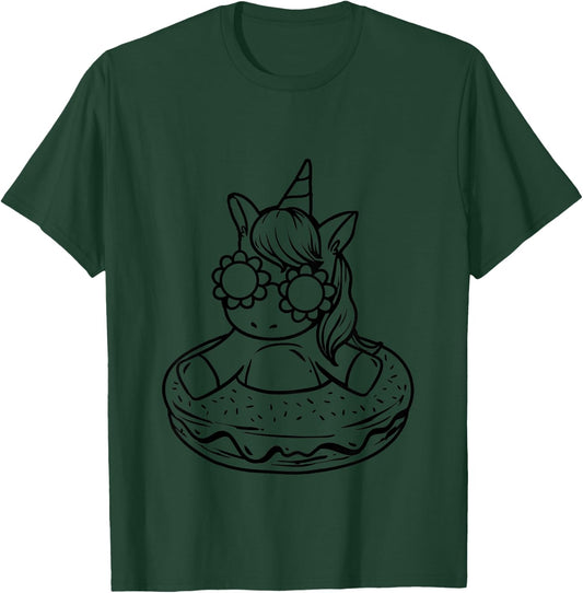 Kids Unicorn In A Donut For Coloring Paint Girl T-Shirt - T-Shirt | Forest