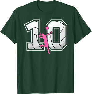 10th Birthday Volleyball Girl 10 Year Old Volleyball Player T-Shirt - T-Shirt | Forest