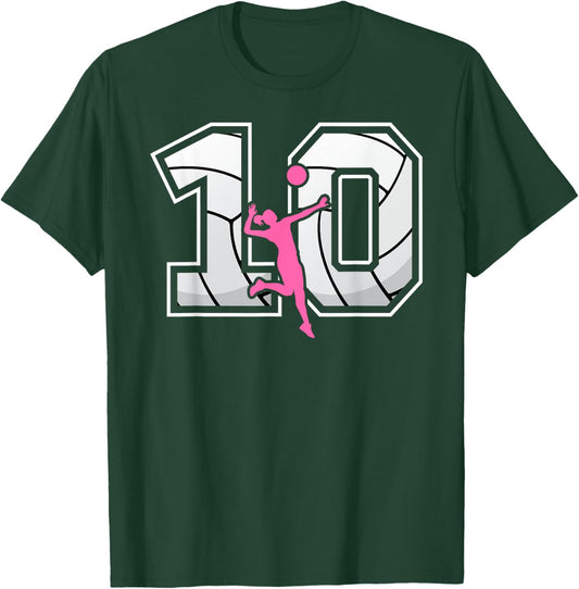 10th Birthday Volleyball Girl 10 Year Old Volleyball Player T-Shirt - T-Shirt | Forest